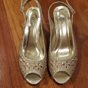 Gold jeweled ballroom dancing shoes